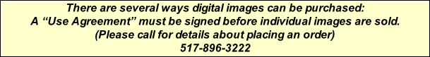 There are several ways digital images can be purchased:   A “Use Agreement” must be signed before individual images are sold.  (Please call for details about placing an order) 517-896-3222